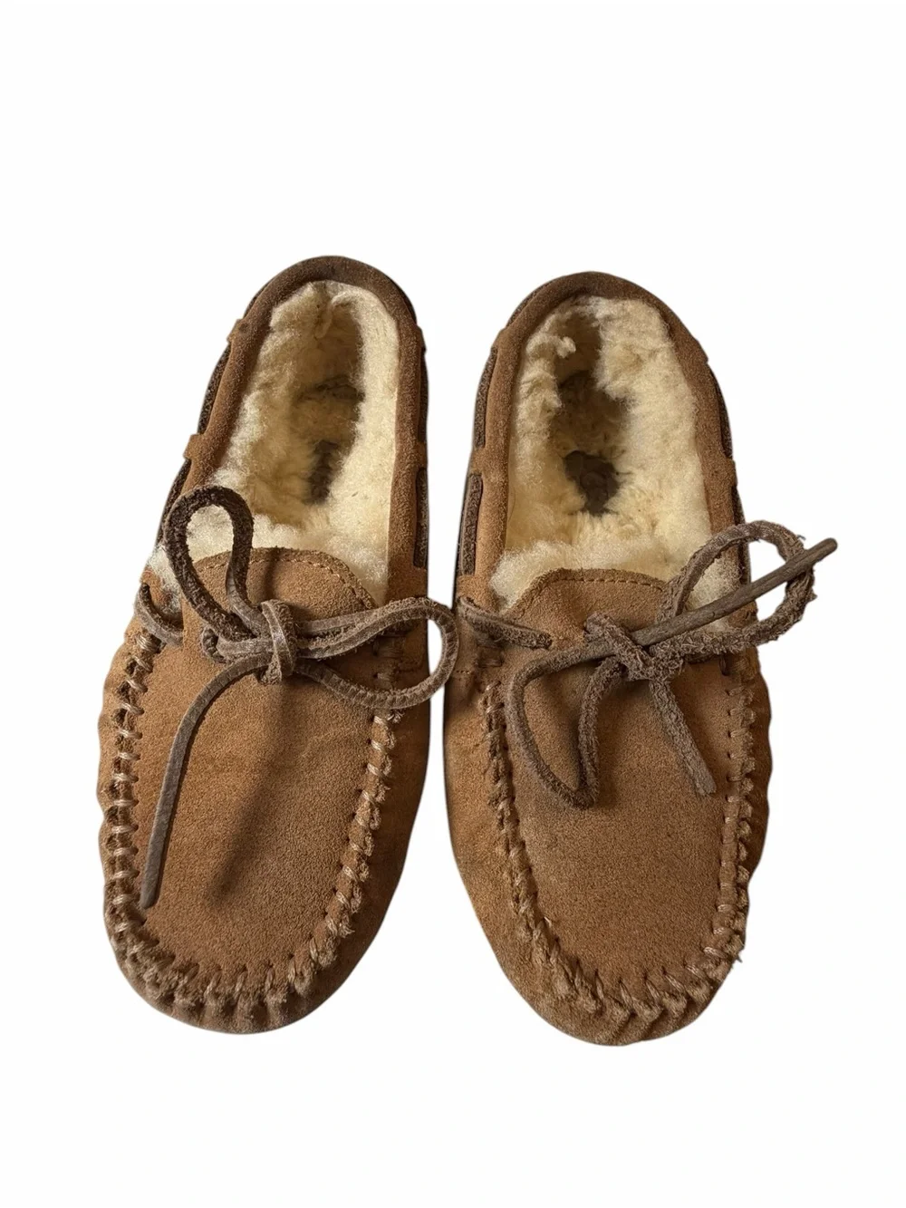 UGG Chestnut Suede Shearling-Lined Kids Moccasins